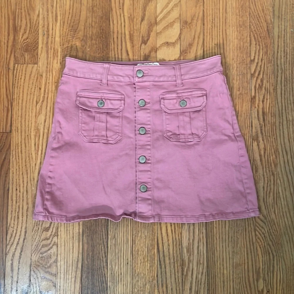 Altar'd State Womens Pink Button Front Denim Mini‎ Skirt Size S Cotton Blend Y2K